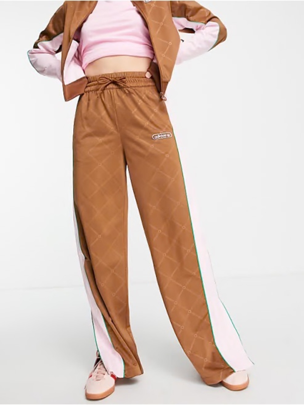 Adidas originals retro luxury track pants brown embossed monogram women’s sz XS